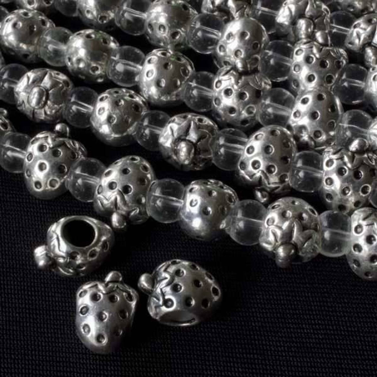 Silver Pewter (zinc-based alloy) 12x14mm Horizontally Drilled Strawberry  Beads with a 4mm Large Hole - approx. 8 inch strand - basea29674s